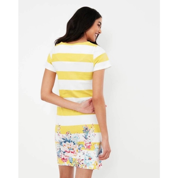 Joules Lemon Border Floral Riviera‎ Print Jersey Dress Preppy Yellow - Picture 2 of 9